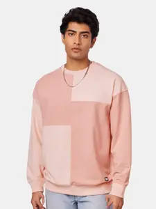 The Souled Store Men Pink Colourblocked Oversized Sweatshirt
