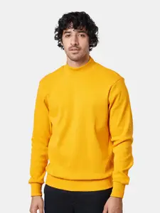The Souled Store Men Mustard High Neck Pure Cotton Sweatshirt