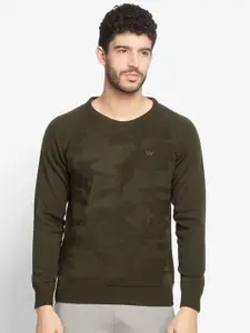 Wildcraft Men Olive Green Printed Acrylic Pullover