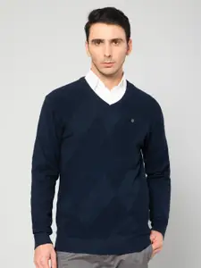 Cantabil Men Navy Blue Wool Pullover