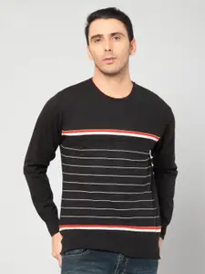 Cantabil Men Grey & White Striped Wool Pullover