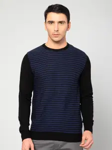Cantabil Men Black & Blue Striped Acrylic Pullover