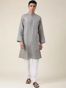 Fabindia Men Grey Mandarin Collar Regular Linen Kurta