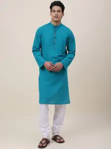 Fabindia Men Teal Pure Cotton Kurta