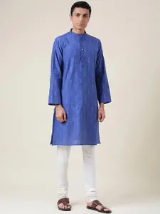 Fabindia Men Blue Straight Kurta