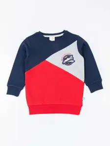 JusCubs Boys Red  & Blue Colourblocked Cotton Sweatshirt