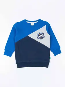 JusCubs Boys Navy Blue & Blue Colourblocked Cotton Sweatshirt