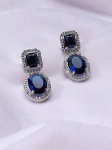 justpeachy Blue Rhodium Plated Contemporary Studs Earrings