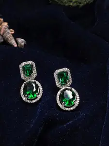 justpeachy Green Rhodium Plated Contemporary Drop Earrings
