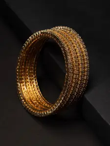 justpeachy Gold Toned Set of 4 Gold-Plated Crystal Studded Bangle