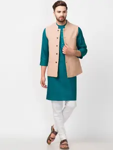 Fabindia Men Beige Cotton Nehru Jackets