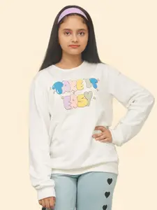 Zalio Girls White Printed Sweatshirt