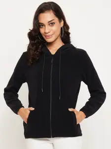 EDRIO Women Black Hooded Fleece Sweatshirt