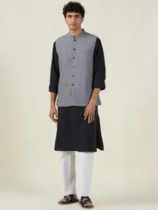 Fabindia Men Blue Printed Cotton Nehru Jacket