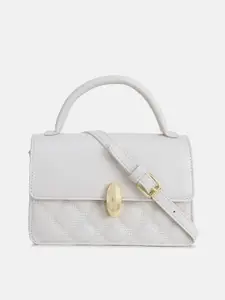 Kazo White Textured PU Structured Satchel with Quilted