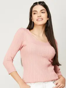 CODE by Lifestyle Peach-Coloured Striped Top