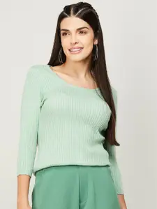 CODE by Lifestyle Sea Green Self Design Top