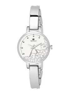 CRESTELLO Women Silver-Toned Brass Printed Dial & Silver Toned Stainless Steel Bracelet Style Straps Watch