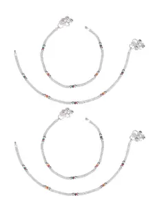 AanyaCentric Set Of 4 Silver-Plated Beaded Anklets