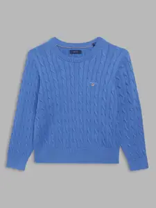 GANT Boys Blue Cable Knit Cotton Pullover