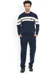 Cloak & Decker by Monte Carlo Men Navy Blue & White Colorblocked Tracksuits