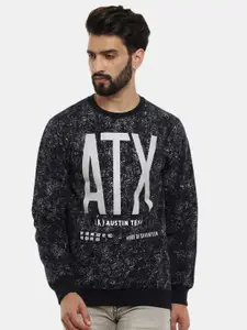 V-Mart Men Black Printed Fleece Sweatshirt
