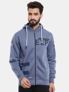 V-Mart Men Blue Printed Hooded Sweatshirt