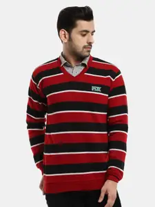V-Mart Men Maroon Striped Sweatshirt