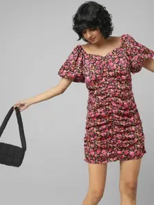 ONLY Pink & Black Floral Bodycon Mini Dress