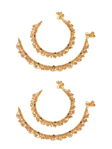 AanyaCentric Set Of 2 Gold-Plated & Gold-Toned Beaded Anklets