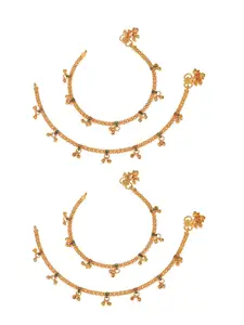 AanyaCentric Set Of 2 Gold-Plated & Gold-Toned Beaded Anklets