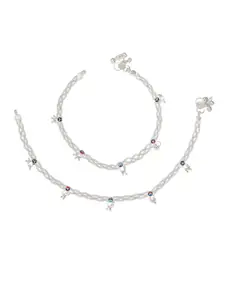AanyaCentric Set Of 2 Silver-Plated White Anklets