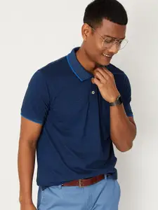 max Men Navy Blue Polo Collar Cotton T-shirt