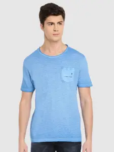 Celio Men Blue Striped Cotton T-shirt