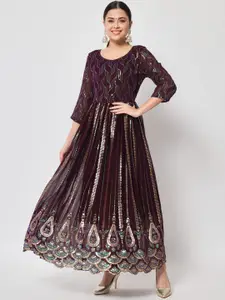 Sitaram Designer Burgundy Embellished Maxi Fit & Flare Dress