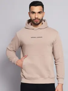 GRIFFEL Men Beige Printed Hooded Sweatshirt