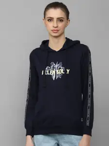 Allen Solly Woman Women Navy Blue Printed Hooded Sweatshirt