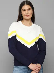 Allen Solly Woman Women Navy Blue Colourblocked Cotton Sweatshirt