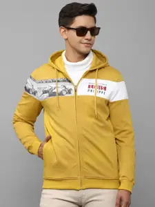 Louis Philippe Sport Men Yellow Printed Cotton Hooded Sweatshirt