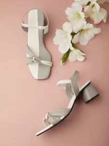Tokyo Talkies Grey & Off White Colourblocked Open Toe Block Heels