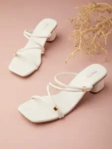 Tokyo Talkies White Embellished Open Toe Block Heels