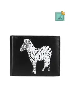 Da Milano Men Black & White Animal Printed Leather Two Fold Wallet