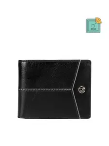 Da Milano Men Black Textured Leather Two Fold Wallet