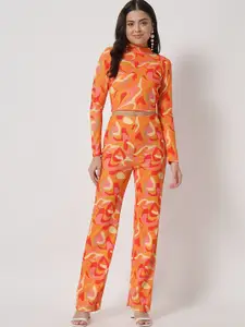 Orchid Hues Women Orange Printed Top with Trouser
