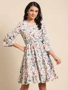 DODO & MOA White & Red Floral A-Line Dress