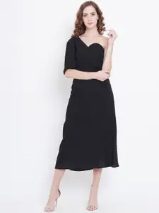 DODO & MOA Black One Shoulder A-Line Midi Dress