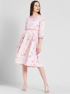 DODO & MOA Pink & Blue Floral A-Line Dress