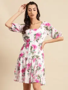 DODO & MOA Floral Printed Flared Dress