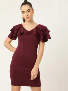 DODO & MOA Maroon Crepe Sheath Dress