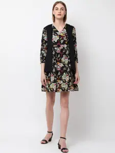 DODO & MOA Printed Floral V-Neck Fit and Flare Dress